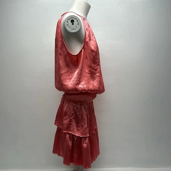Ramy Brook Lea Dress Mini Halter Smocked Tiered Ruffled Rose Pink Size M Medium - Picture 3 of 12